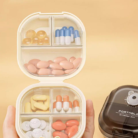 Portable Multi-Compartment Pill Organizer with Intake Counter